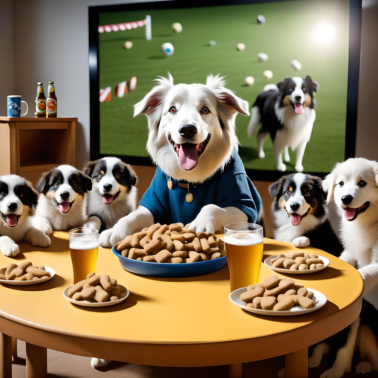 Sheepdog Family Watching Dog Sports on TV