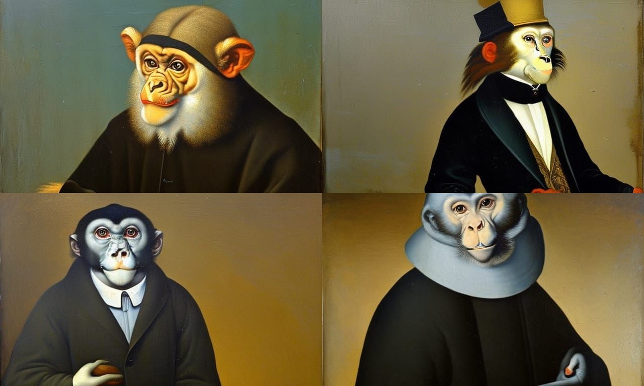 Renaissance Monkey in Suit: Oil Painting