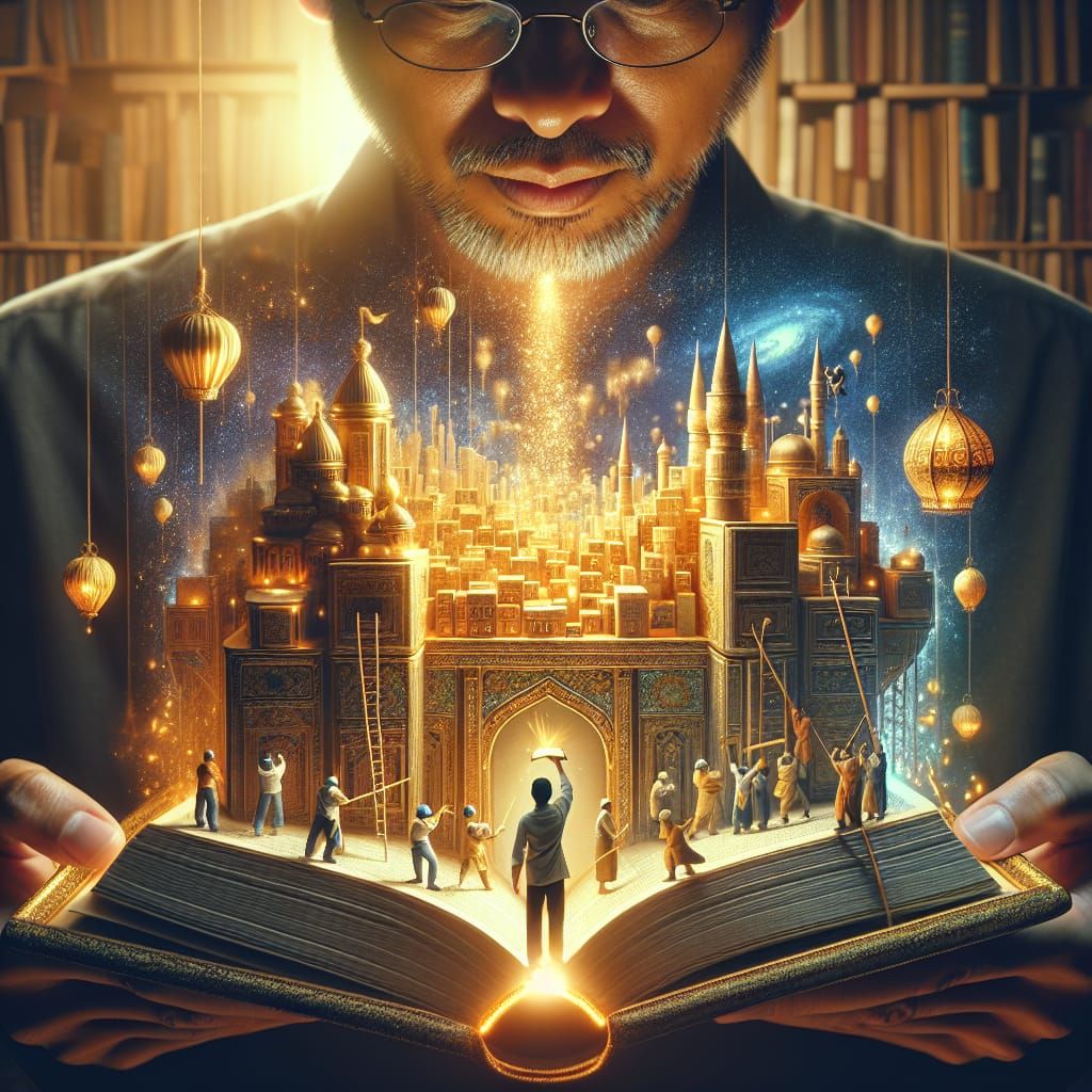 Fantasy Portrait: Man Unveils Magical City of Knowledge