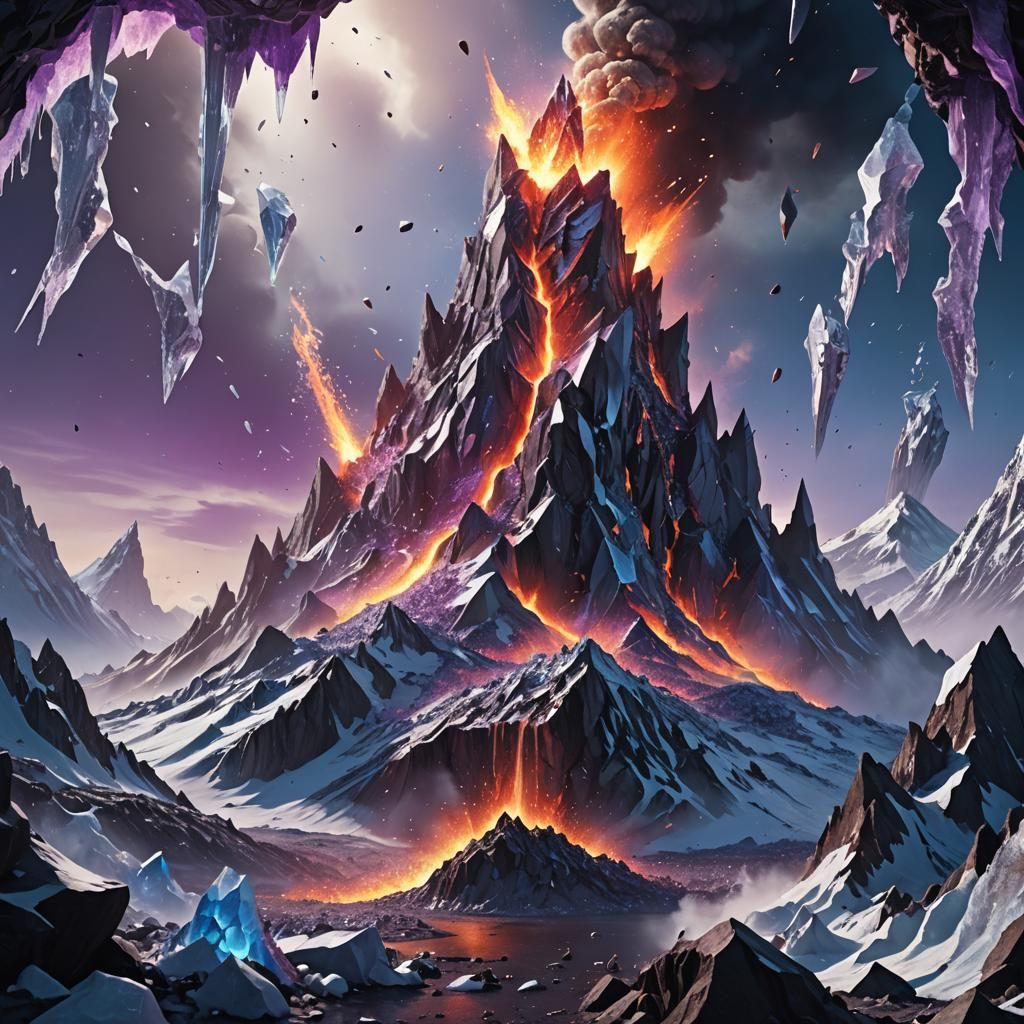 Icy Volcano Eruption in a Mystical Landscape