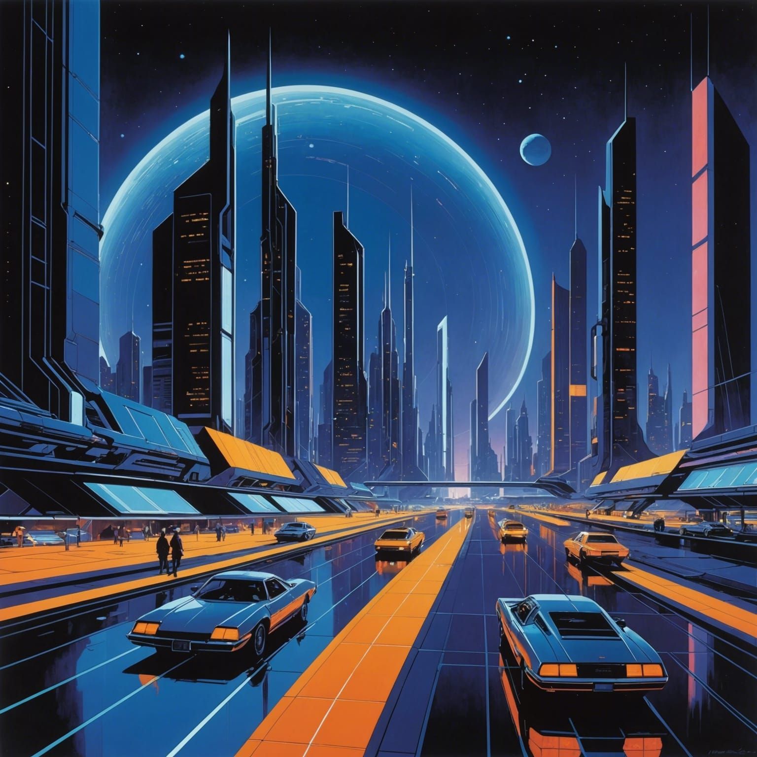 Sci-Fi Cityscape with Distant Galaxies in Neon Style