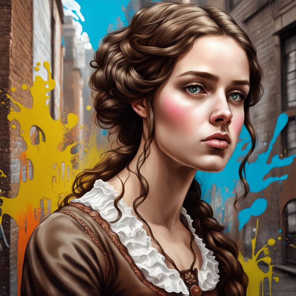 Victorian Lady as Colorful Graffiti Street Art