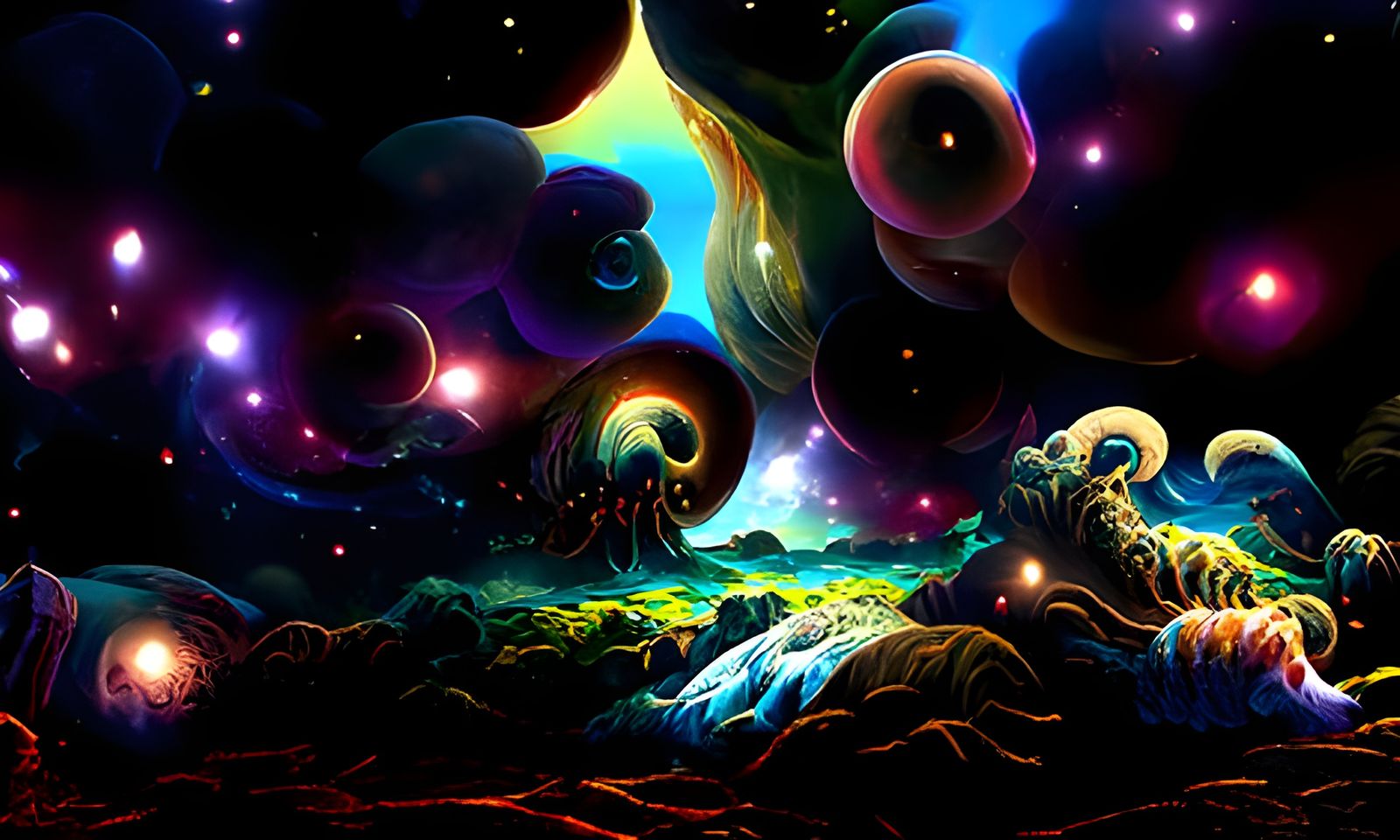 Psychedelic Sci-Fi Space Art in Ukiyo-e Style