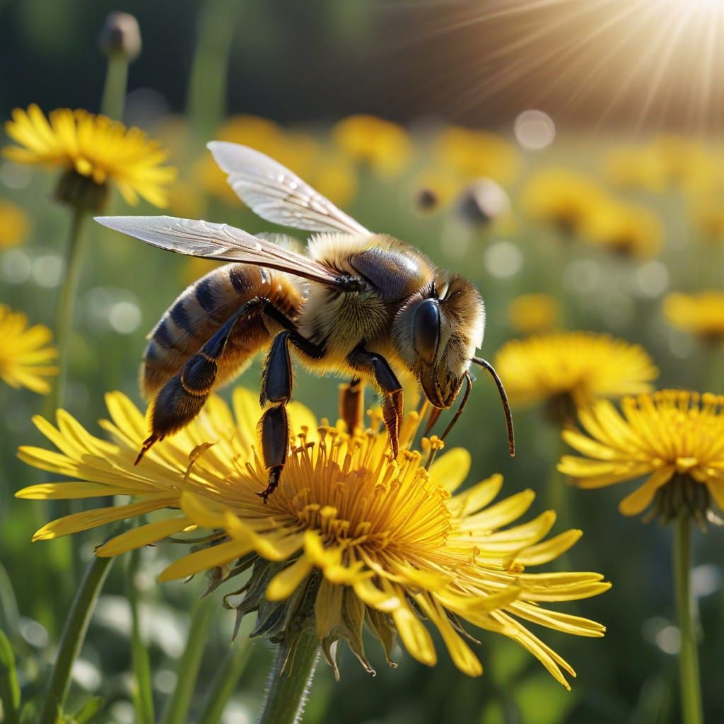 Vibrant Dandelion Meadow in Macro Photography