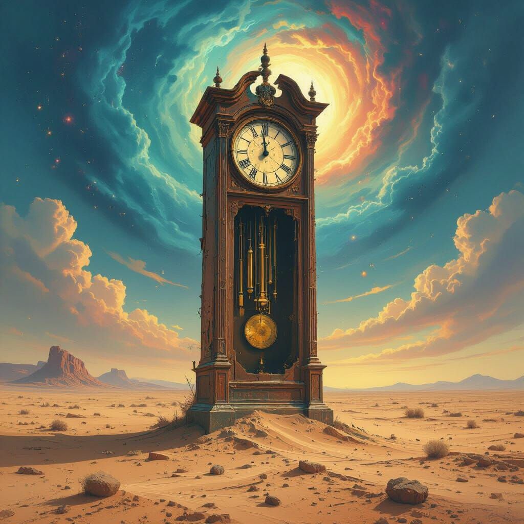 Giant Desert Clock Marks Eons in Surreal Cosmic Sky