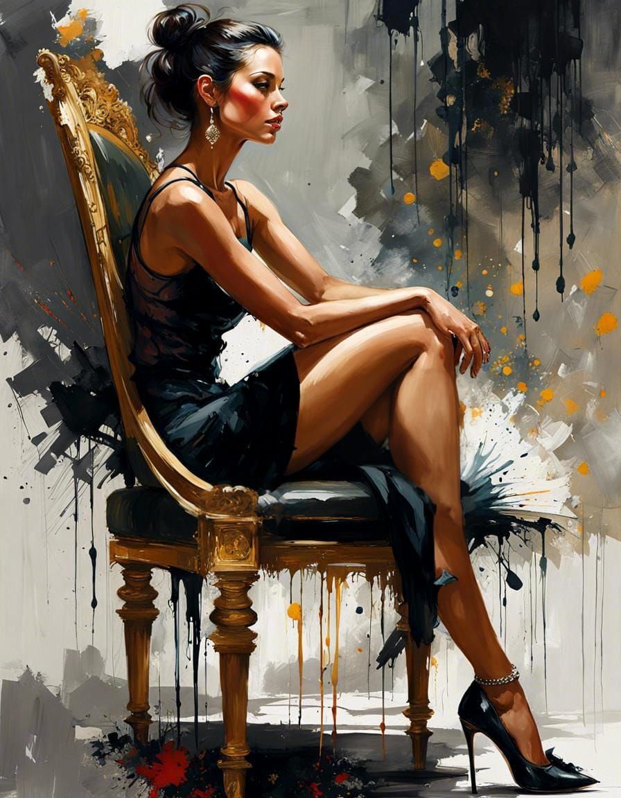 Beautiful Goddess Sitting Gracefully: Expressionist Oil Pain...