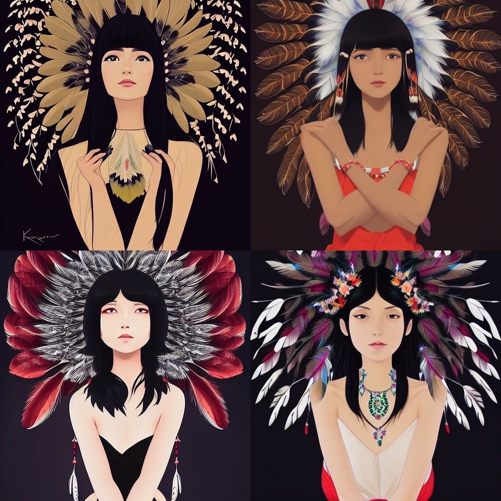 Portrait of Indigenous Woman with Feather, Digital Art