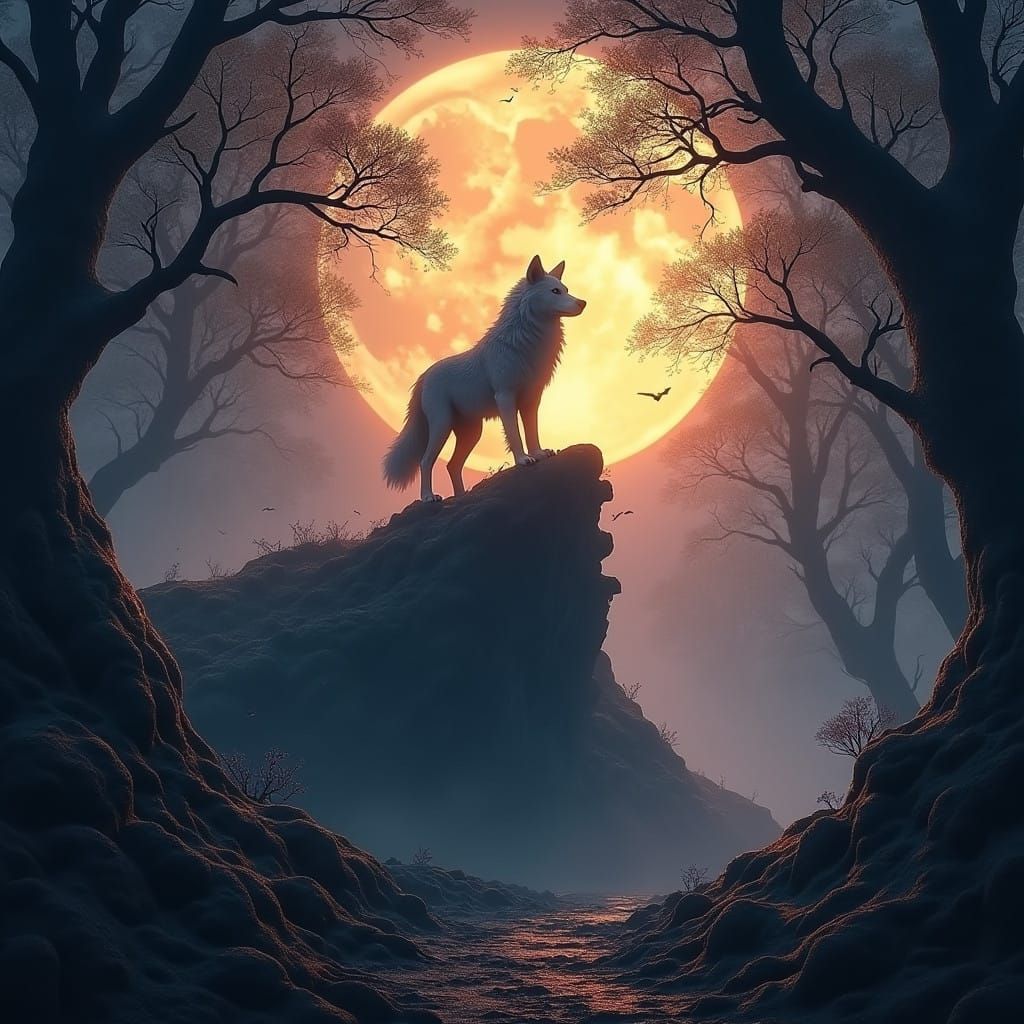 Majestic Lupo Mannaro Amidst Ancient Ruins