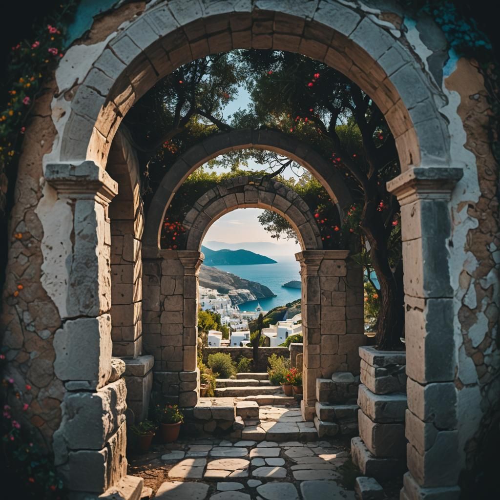 Psychedelic Dark Fantasy Through Greek Archway