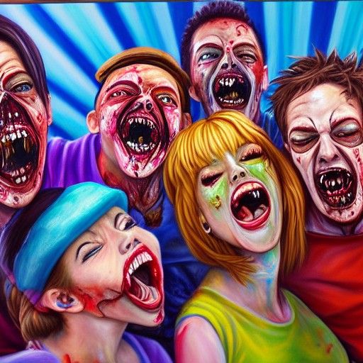 Zombies Sing Karaoke: A Photorealistic Painting