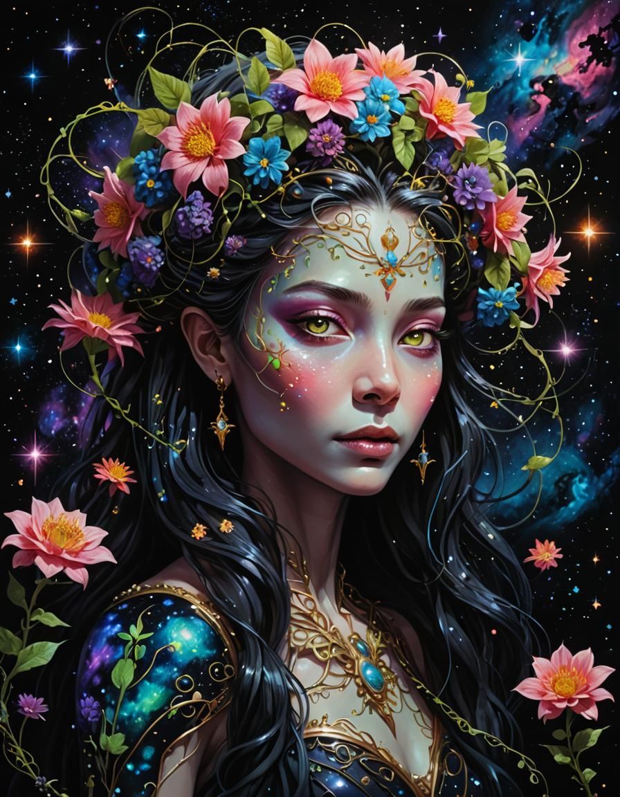 Ethereal Fantasy Portrait of an Alien Princess in Starry Spa...