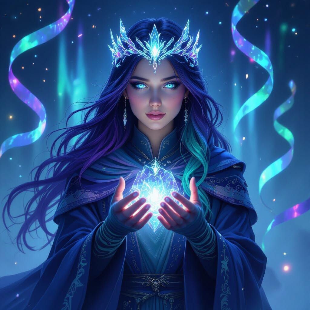 Aurora Seer in Flowing Robes: Hyper-Realistic Fantasy Art