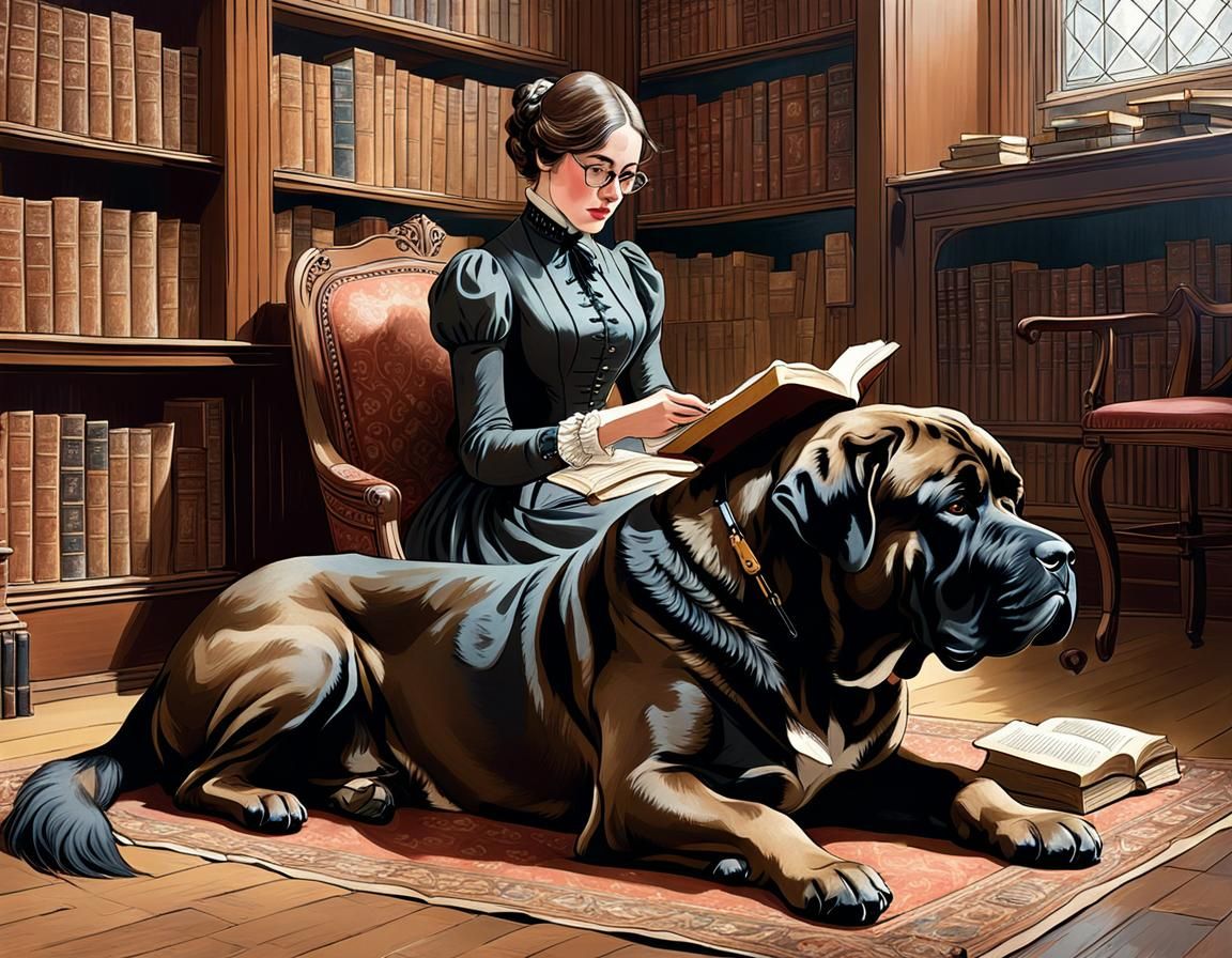 Victorian Woman Reads with Mastiff Dog: Graphic Novel