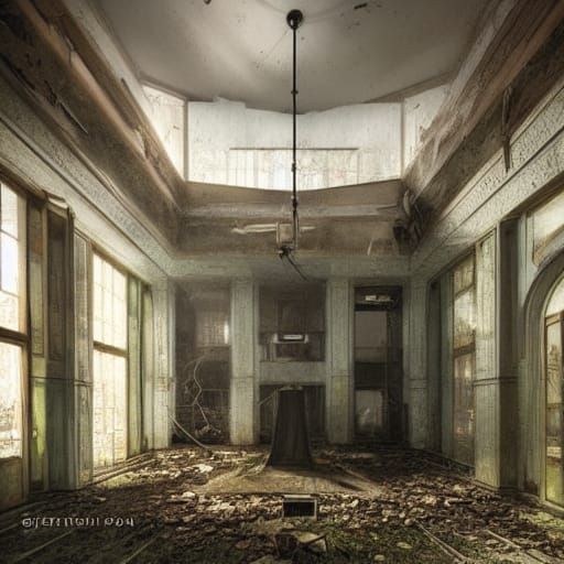 Sinister Abandoned Hospital Interior in Gothic Style