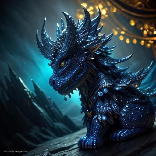 Cobalt Crystal Monster Figurines with Gold Bokeh