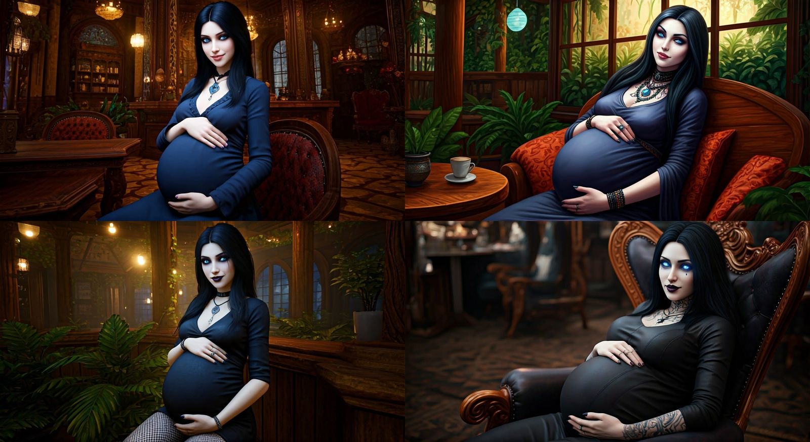 Pregnant Goth Girl in Detailed Matte Painting