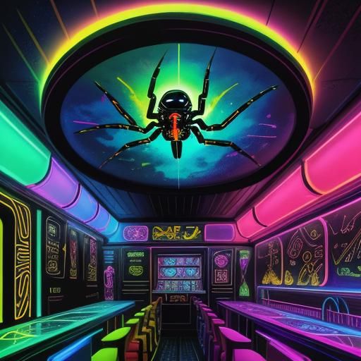 Spider Bartender Serving Cocktails in Neo-Futuristic Graffit...
