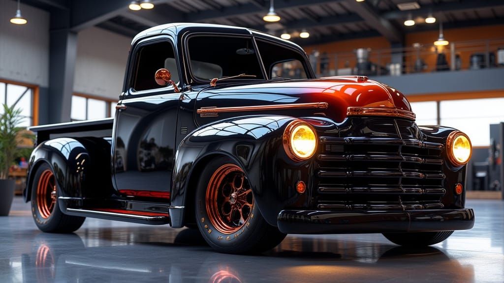 Custom Slammed Demon Mecha Truck in Showroom