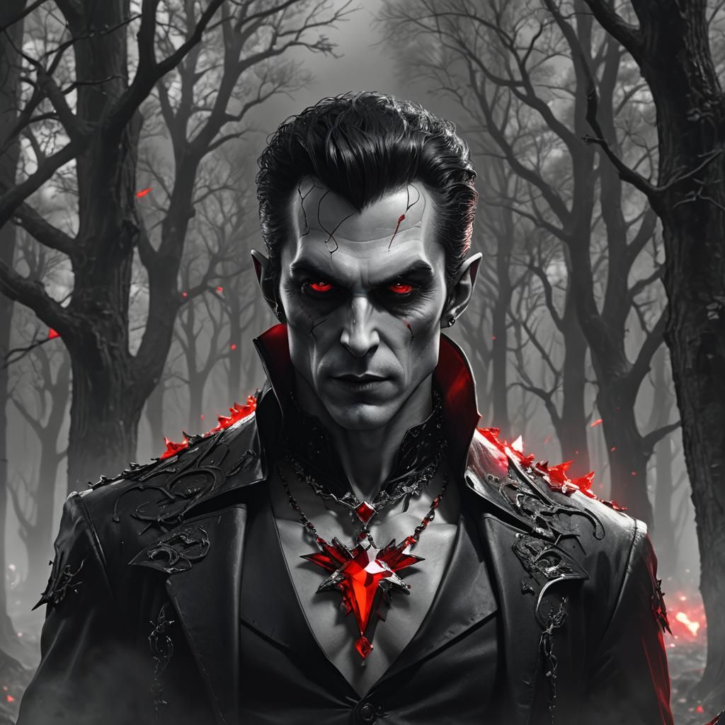 Vampire with Crystal Necklace in Matte Painting Style