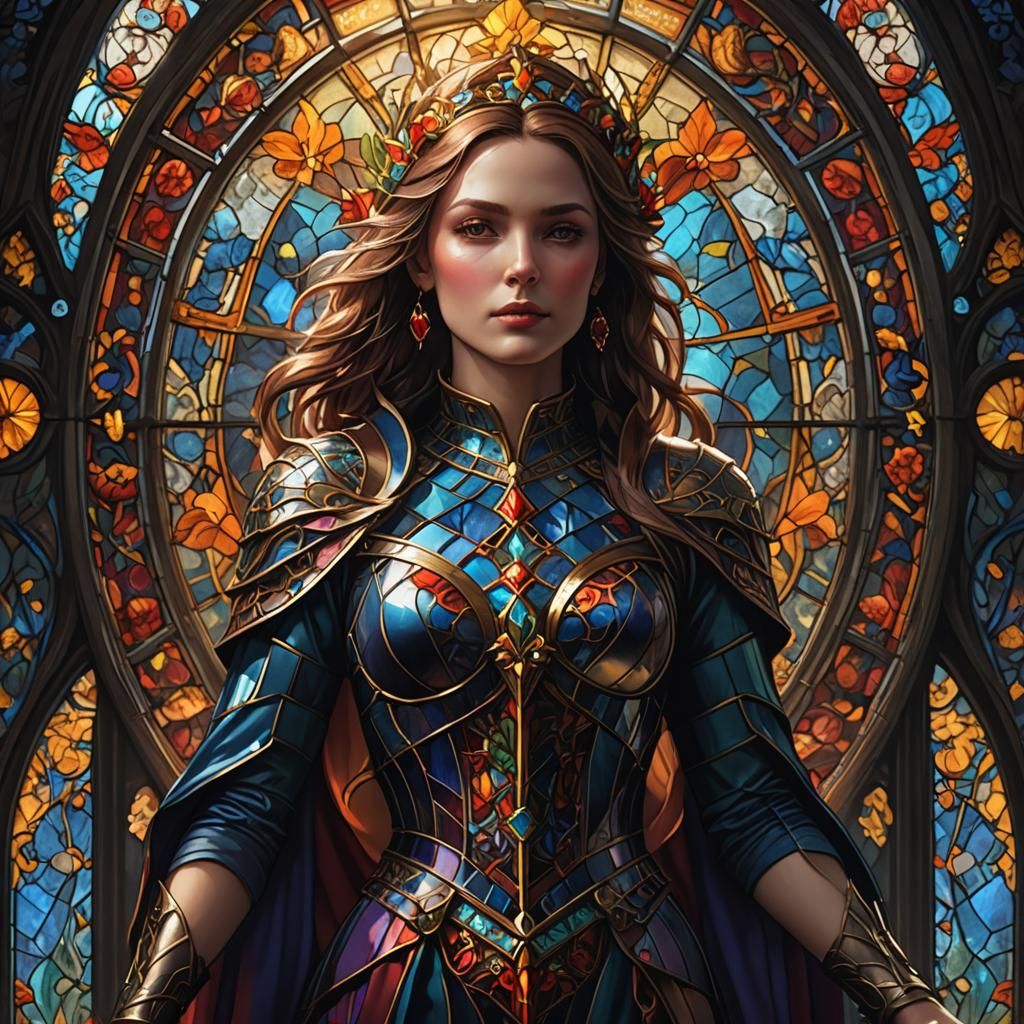 Detailed Stained Glass Woman in Fantasy Art Style