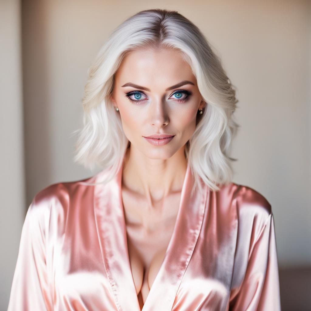 Young Woman in Silk Robe Looking Upward