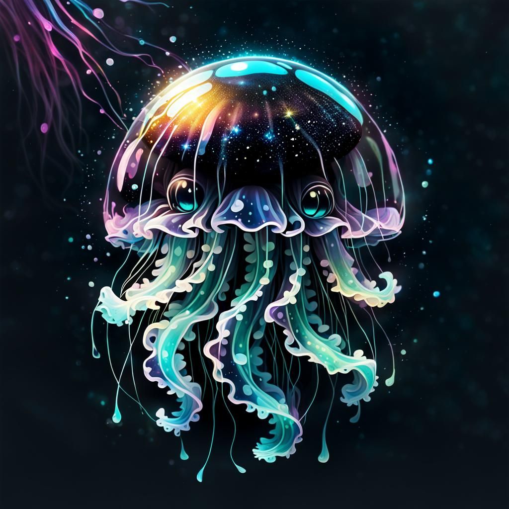 Luminescent Jellyfish Portrait in Graffiti Art Style
