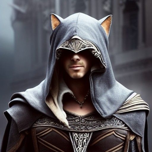 Cat Assassin in Hood: Digital Matte Painting