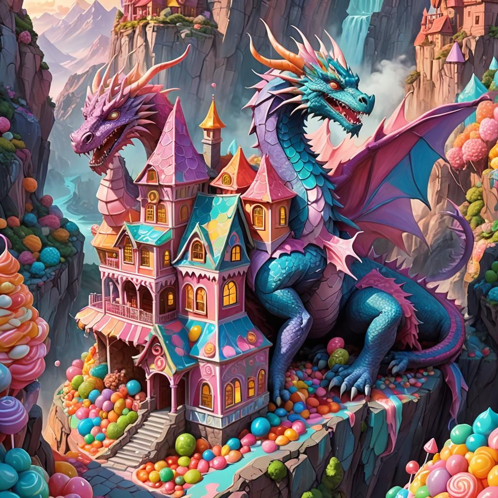 Dragon and Candy House Fantasy Illustration