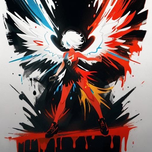 Flaming Angel Silhouette in Graffiti Art Style
