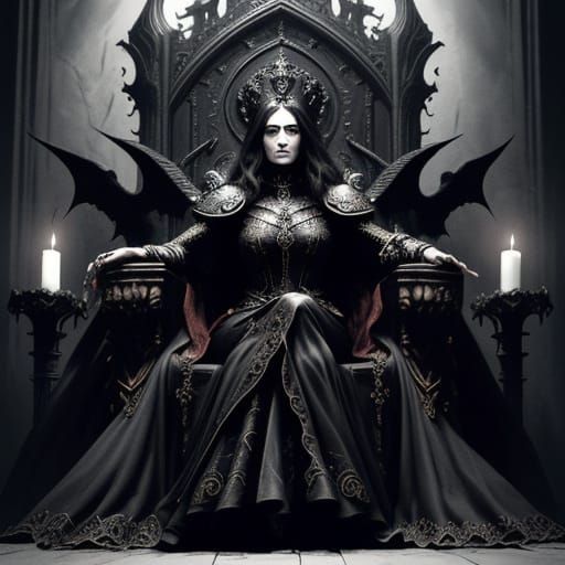 Gothic Queen on Throne in Dark Castle