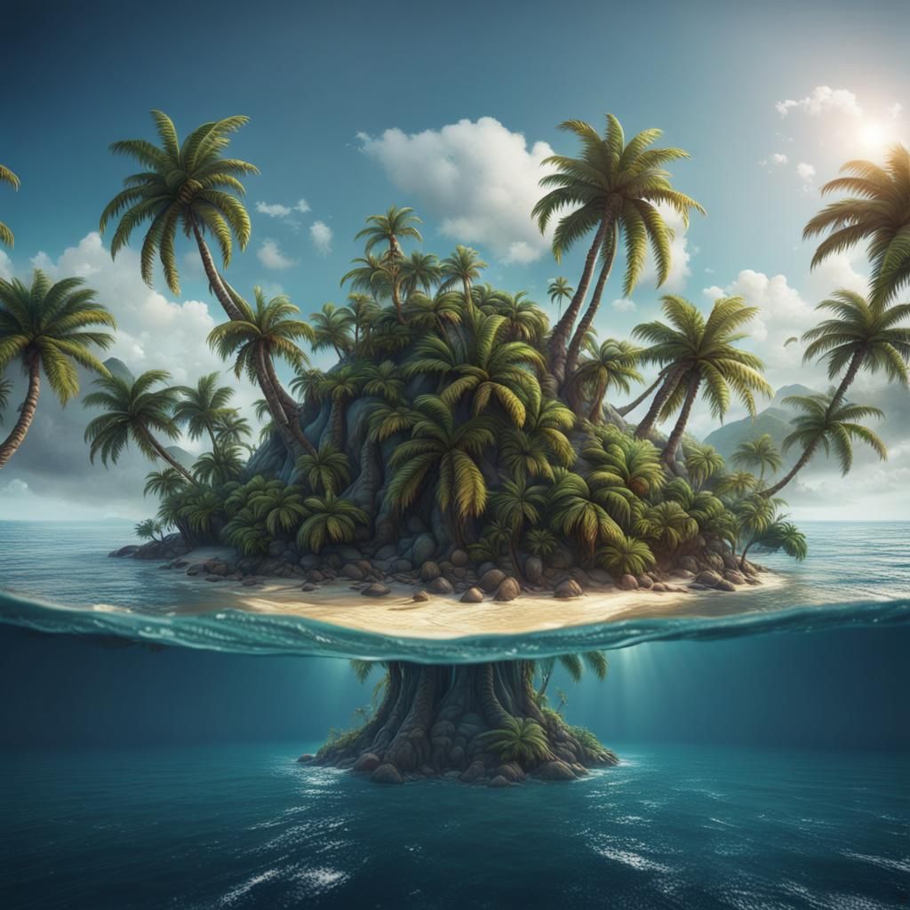 Tropical Island Paradise: Detailed Matte Painting