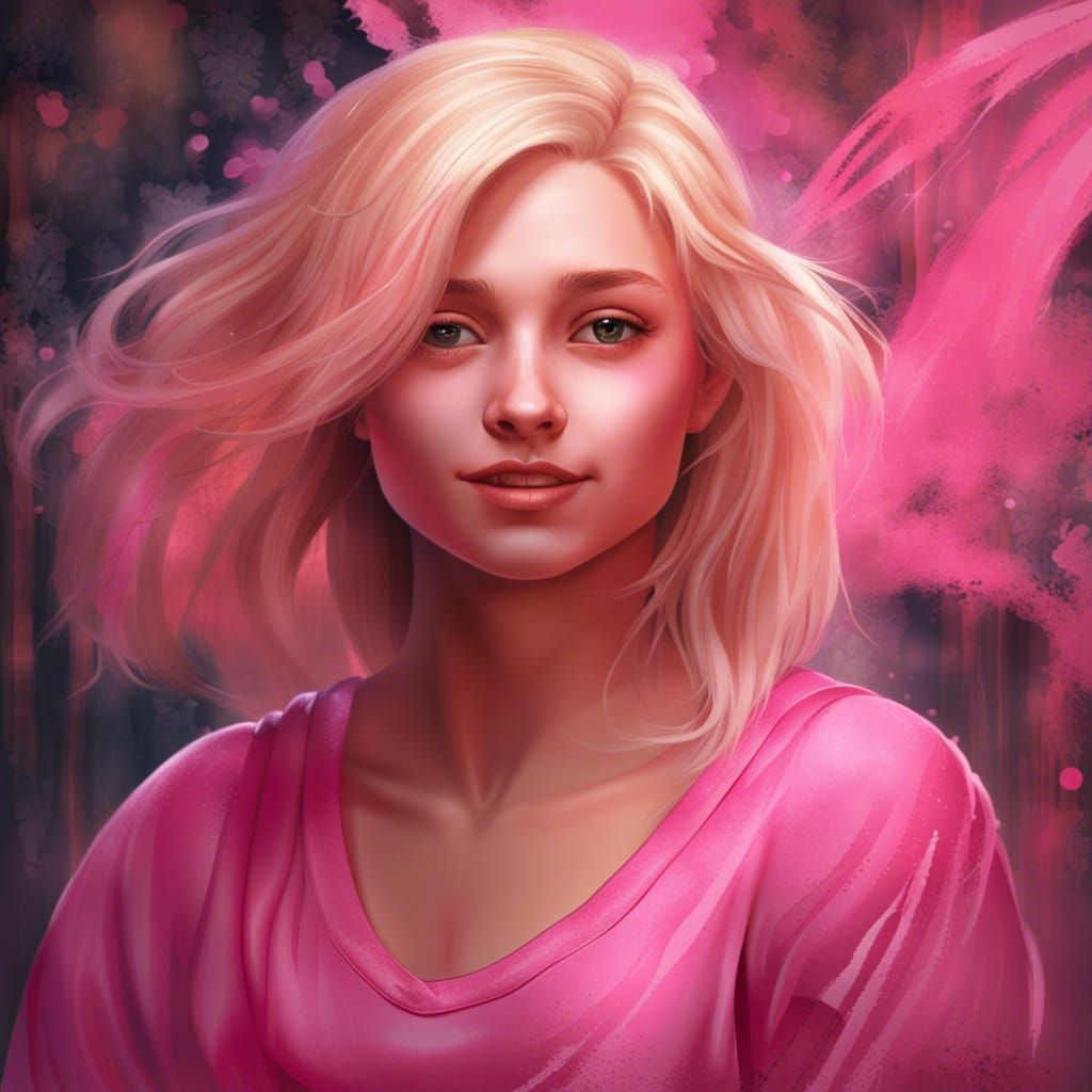 Blonde Girl in Pink: Detailed Fantasy Painting
