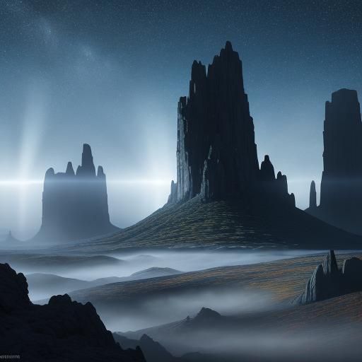 Pointillist Alien Landscape with Mirrored Sky