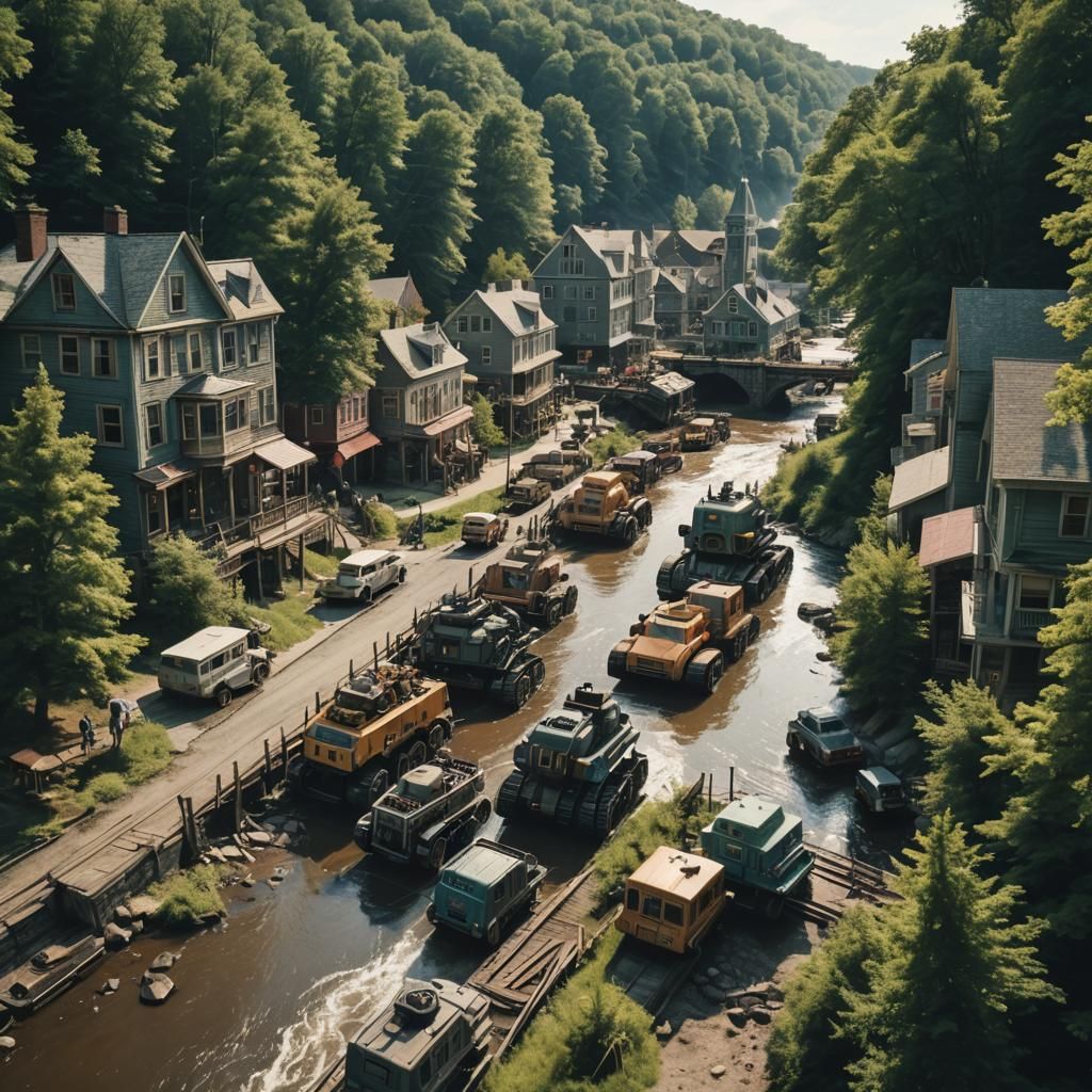 Robots in a Pennsylvania Town: Cinematic Film Still