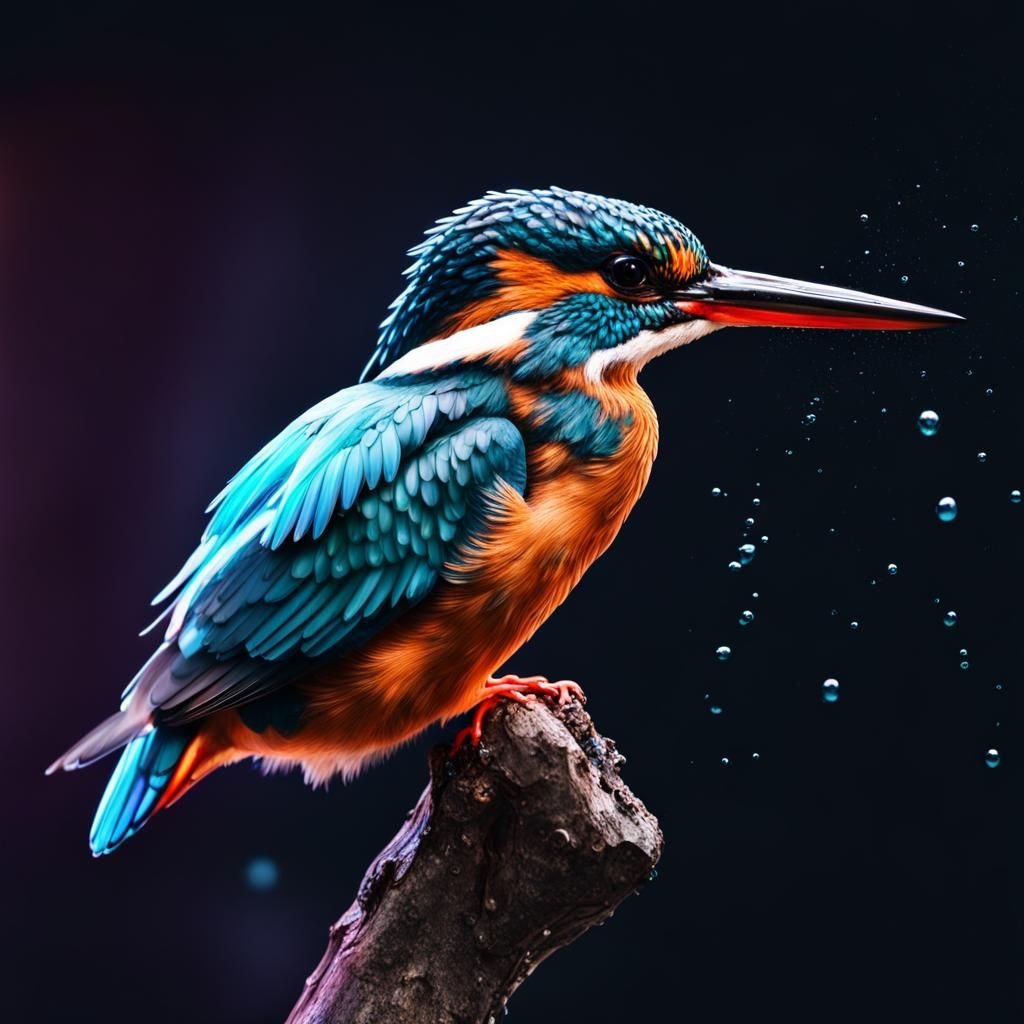 Kingfisher Bird Digital Art in Liquid Color