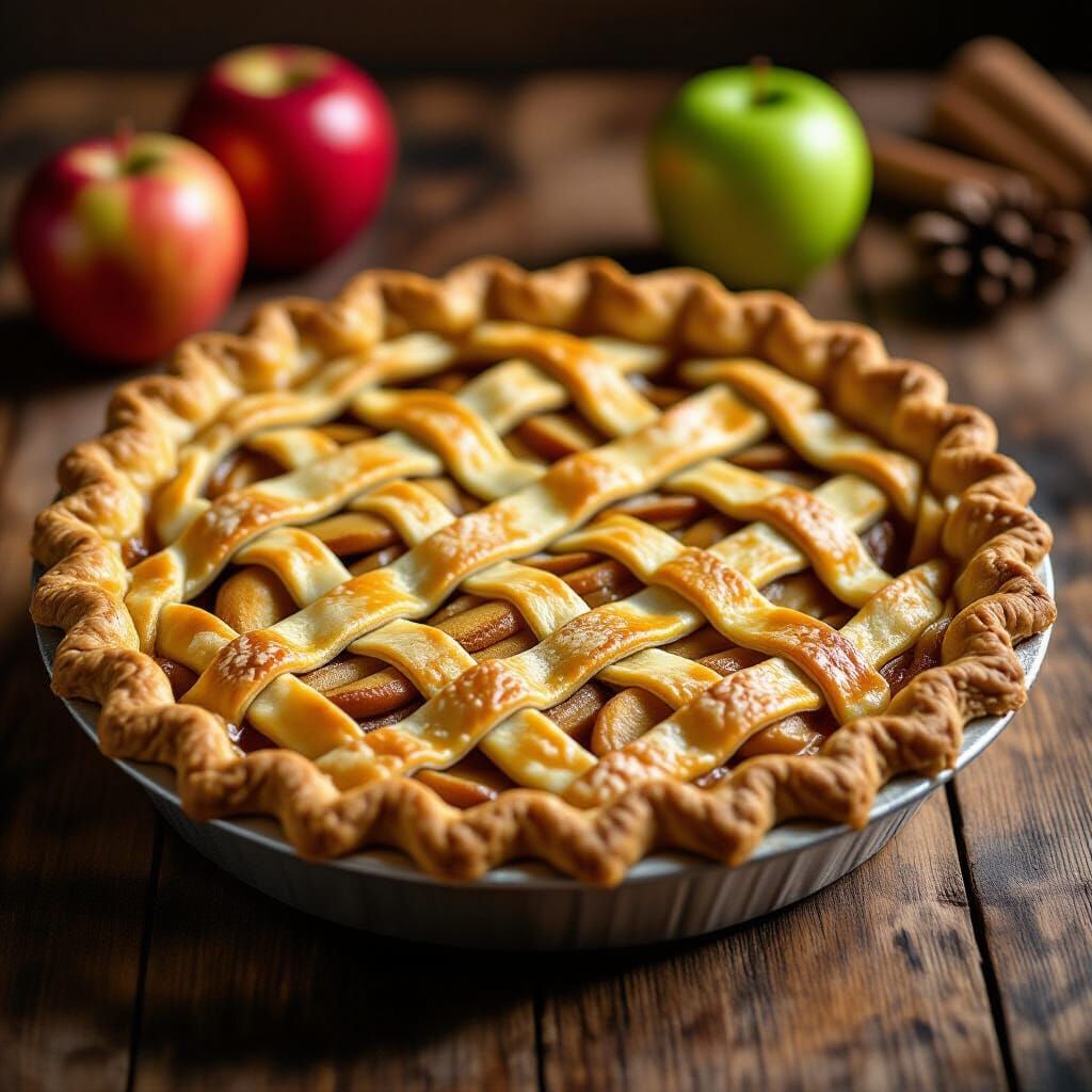 Golden Apple Pie on Rustic Table
