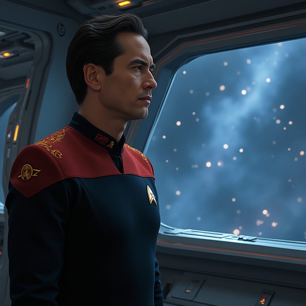 Starfleet Commander Chakotay at the Helm of USS Voyager