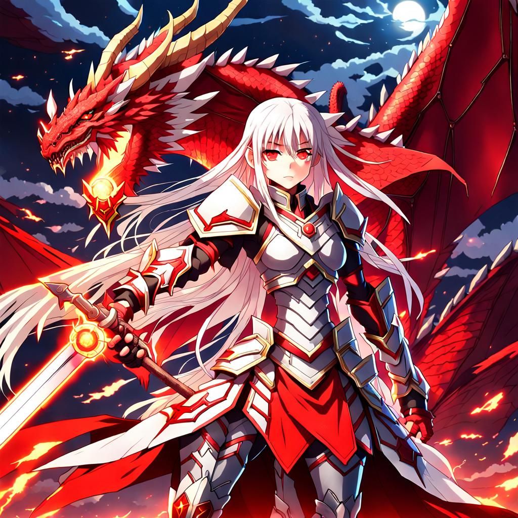Anime Female Warrior with Dragon Armor and Sword