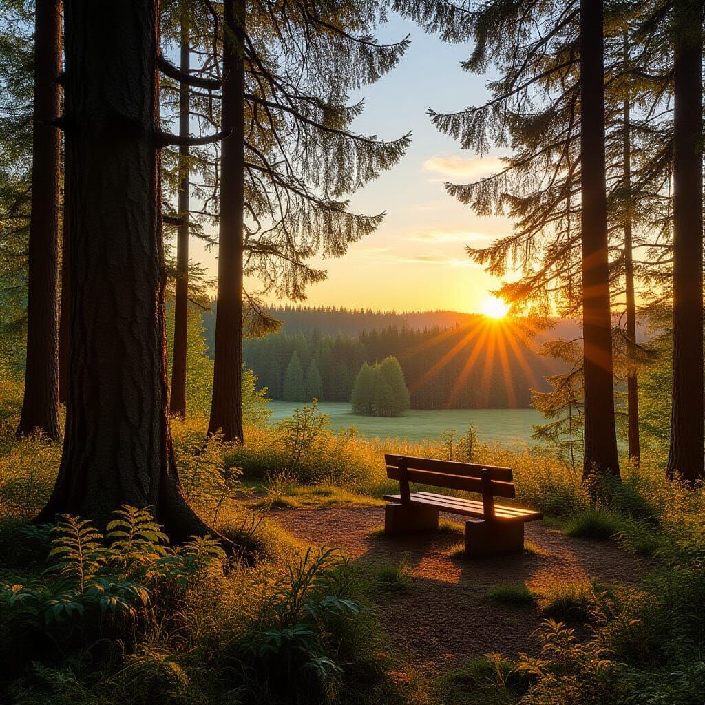 Moonlit Sunset Over Peaceful Forest