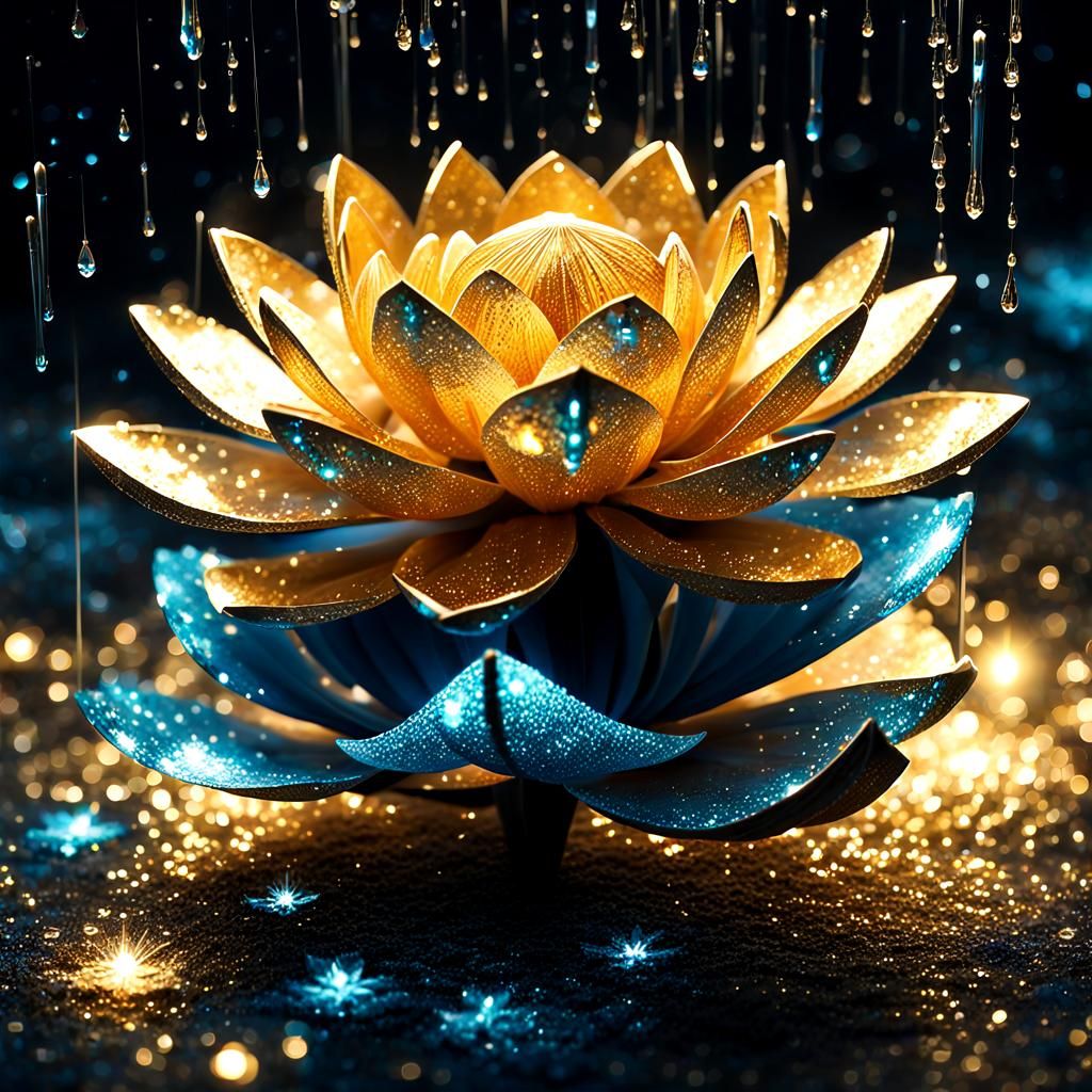 Glittering Crystal Lotus with Bioluminescent Milky Way