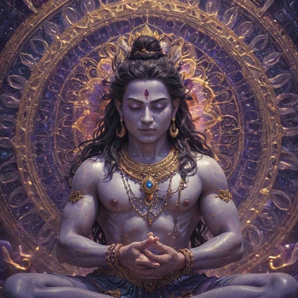 Serene Shiva Meditating with Intense Aura: Digital Art