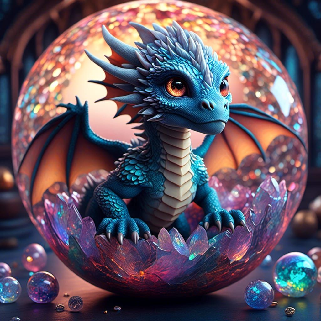 Crystal Dragon Hatchling: Epic Digital Art
