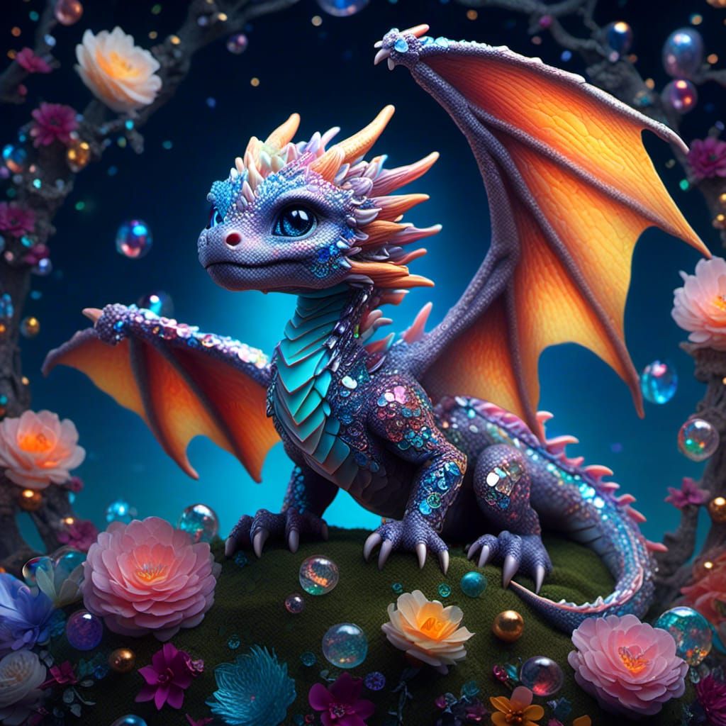Crystal Dragon Hatchling in Digital Mixed Media