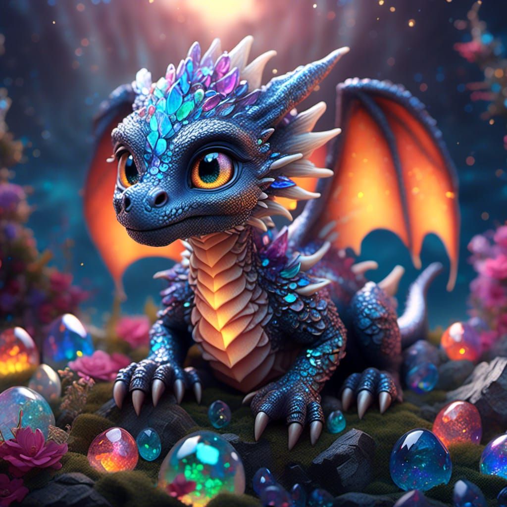 Crystal Dragon Hatchling in Digital Astral Art