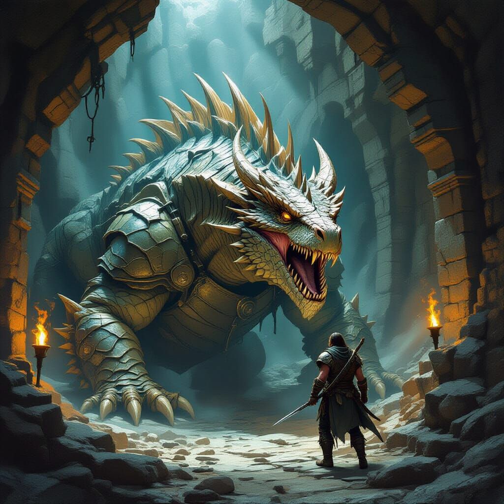 Majestic Wyrm in Agony: A Mythical Descent