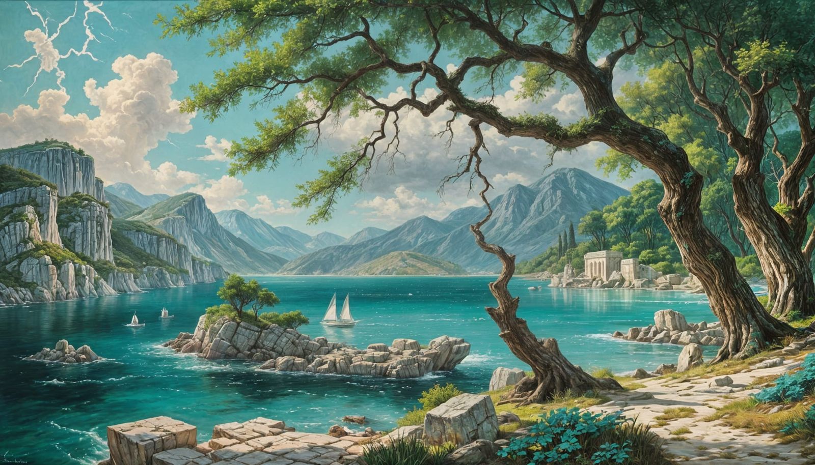 Ancient Greece Ocean Storm in Oil Painting