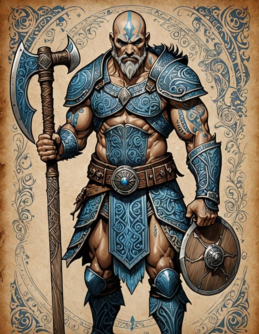 Tribal Goliath Warrior in Renaissance Ink Drawing