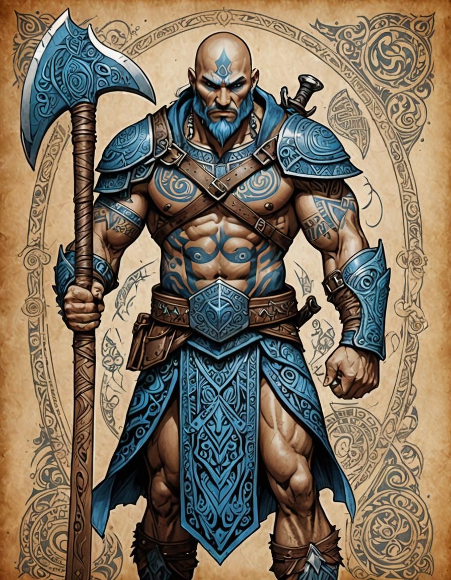 Goliath Tribal Half-Giant with Axe: Ink Drawing