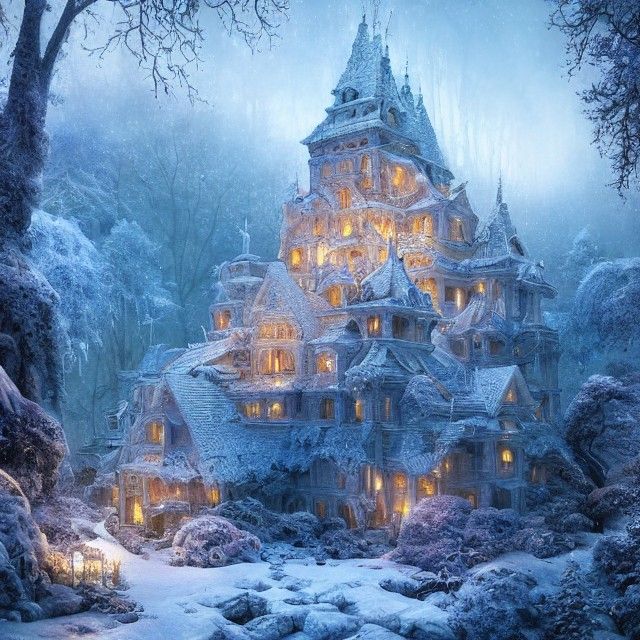 Enchanted Crystal Castle in Winter Digital Painting