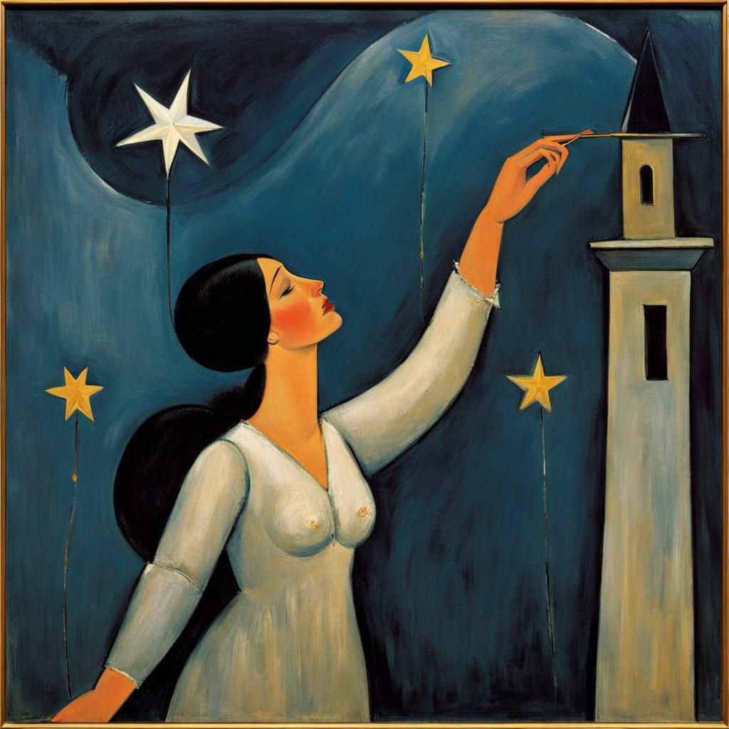 Woman Plucking Star, in Modigliani Style